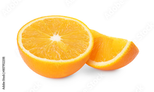 Cut fresh ripe orange isolated on white