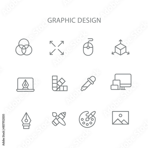 set of graphic design line vector icons , graphic design tools vector icon 