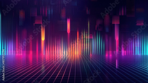 abstract background with equalizer effect neon lights sound wave