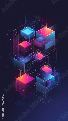 A colorful abstract illustration of cubes and squares, AI © starush