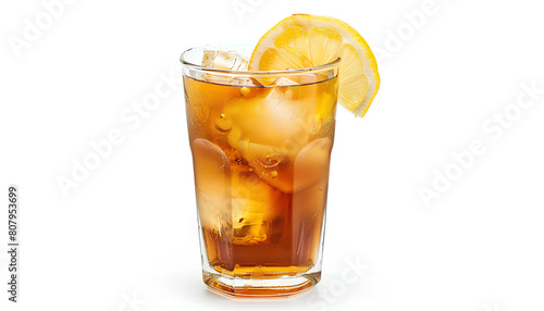 Glass of ice tea on white background