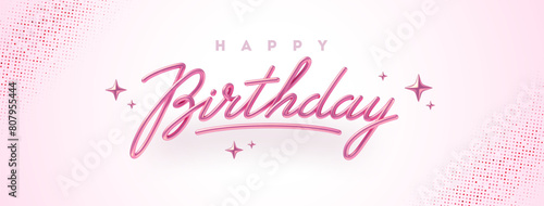 Birthday pink metallic calligraphy. Pink gold 3d calligraphy, Happy birthday type vector design.