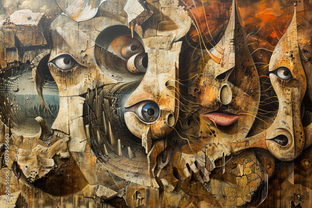 Abstract oil painting on canvas in the style of surrealism Abstract oil painting on canvas in the style of surrealism