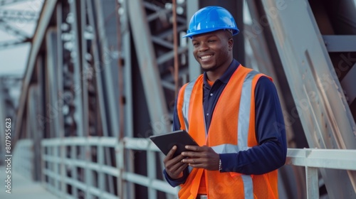 Engineer with Tablet on Construction Site photo