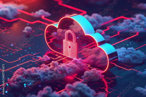 Cloud Security Concept with Lock Symbol - Generative AI.
