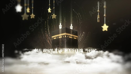 muslims doing tawaf e kaaba during hajj. placeholder for text. promo and intro for hajj photo