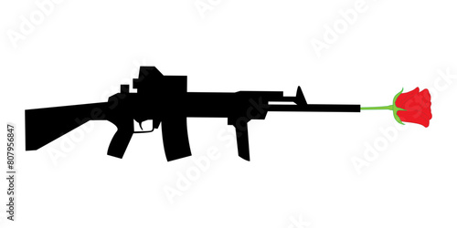 Vector illustration of rifle with red rose on transparent background