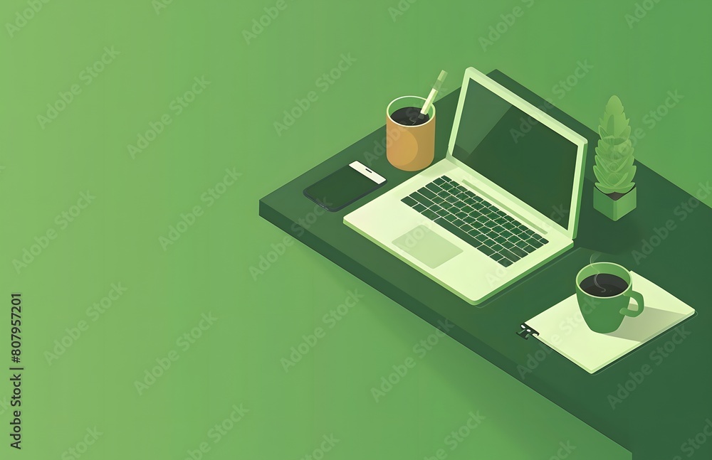 laptop, notebook and coffee cup on the desk flat vector illustration laptop, notebook and coffee cup on the desk flat vector illustration