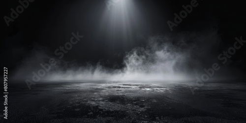 The dark stage shows, dark background, an empty dark scene, neon light, and spotlights. The concrete floor and studio room with smoke float up the interior texture. High quality photo