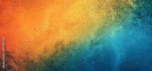  Abstract gradient background with orange and blue colors. Simple grainy textured background with a grain noise effect.