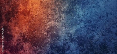  Abstract gradient background with orange and blue colors. Simple grainy textured background with a grain noise effect.