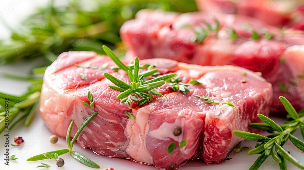 Beautifully cut pork chops displayed with a garnish of herbs, emphasizing their pink, tender meat and appealing to customers looking for quality pork products