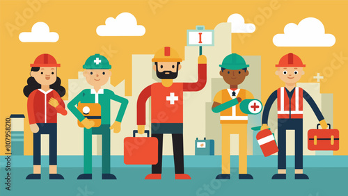 Security personnel trained in first aid and emergency response ready to handle any incidents that may occur on the construction site.. Vector illustration