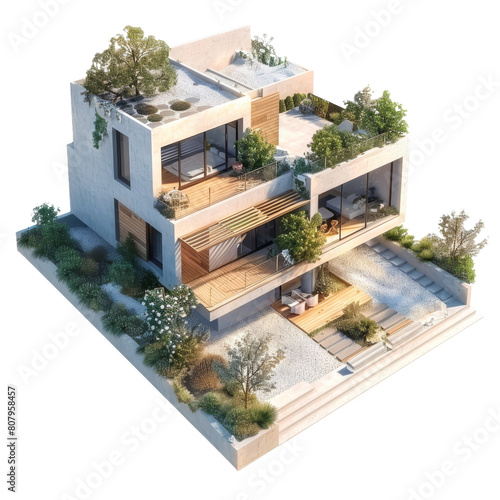 3D Modern House Exterior, Isolated on a Transparent Background © sadnanyhs