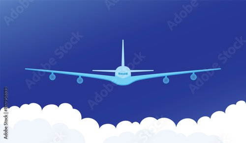 An airplane in the blue sky among the clouds, a banner poster template for a web page, etc.