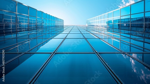 Reflective Glass Architecture of a Skyscraper Against Clear Blue Sky  Concept of Urban Planning and Modern Construction