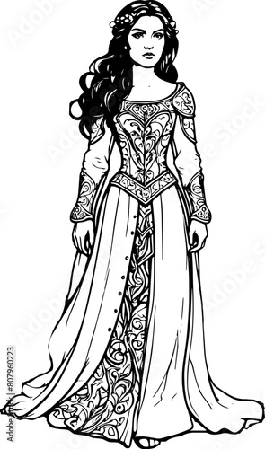 elegant medieval princess in intricate gown for fairytale illustrations and fantasy artworks