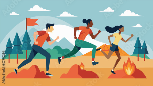 Trailblazer Race Test your speed and endurance as you sprint through the trails obstacles and reach the finish line. Vector illustration