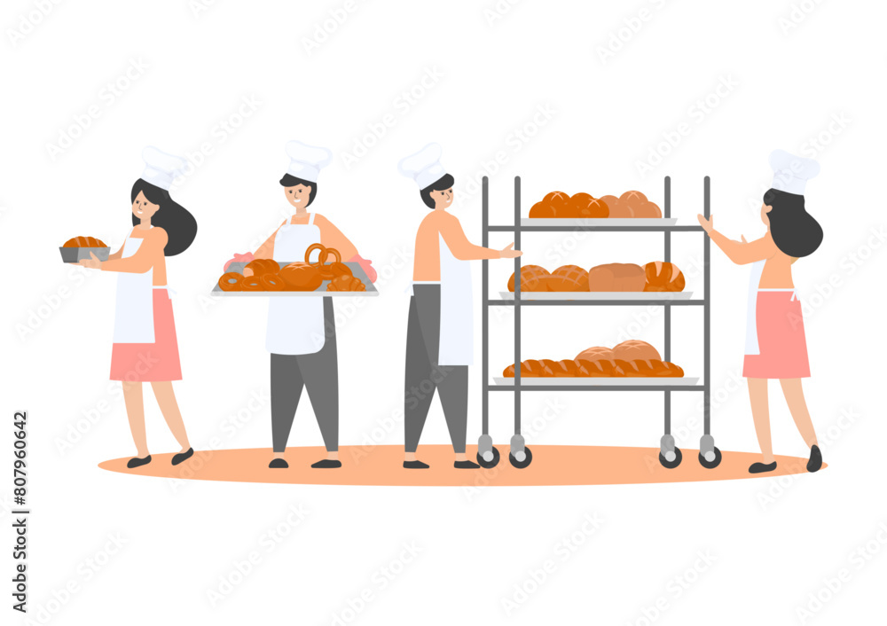 Baker with bakery products on white background Baker with bakery products on white background