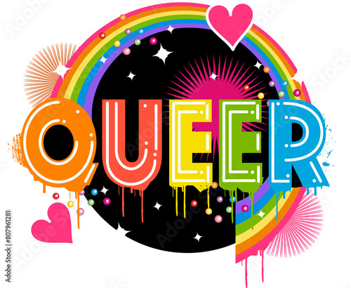 Queer Typo in Regenbogenfarben für Pride-Monat Gleiche Rechte LGBTQ photo