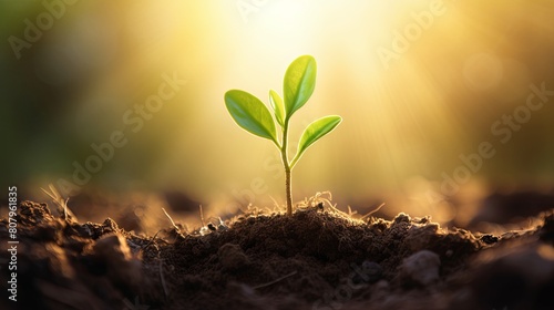 A small plant with leaves is emerging from soil in a natural landscape-Ai Generated