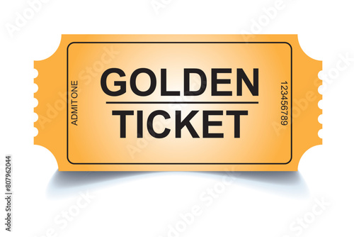 3d golden tickets. Three-dimensional golden ticket with stars and the inscription "Admit one". Vector illustration.