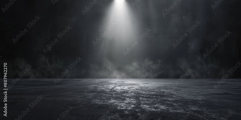 The dark stage shows, dark background, an empty dark scene, neon light, and spotlights. The concrete floor and studio room with smoke float up the interior texture. High quality photo