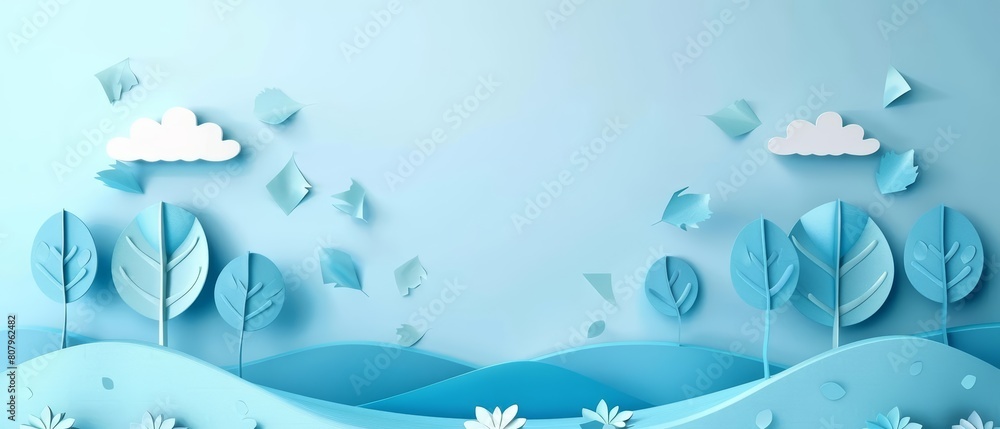 Admire the minimalistic design featuring a modern paper art clouds and environment conservation theme, paper art style sharpen banner template with copy space on center Admire the minimalistic design featuring a modern paper art clouds and environment conservation theme, paper art style sharpen banner template with copy space on center