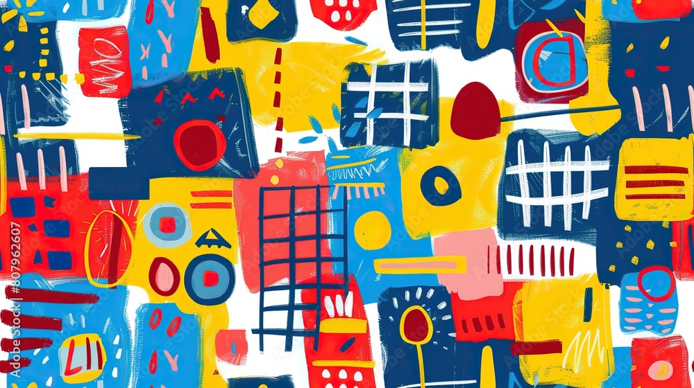 Naklejka premium marker painting seamless pattern abstract background in colorful bright vivid tone, freedom fun liberal concept, doodle pattern grungy artistic design, Generative Ai