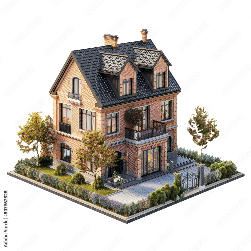 3D Modern House Exterior, Isolated on a Transparent Background