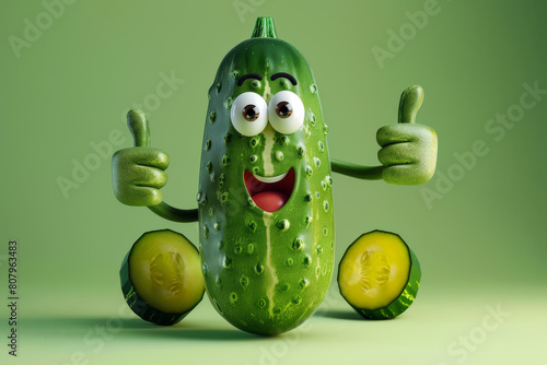 Cute Cucumber, Smiling Cartoon Vegetable photo