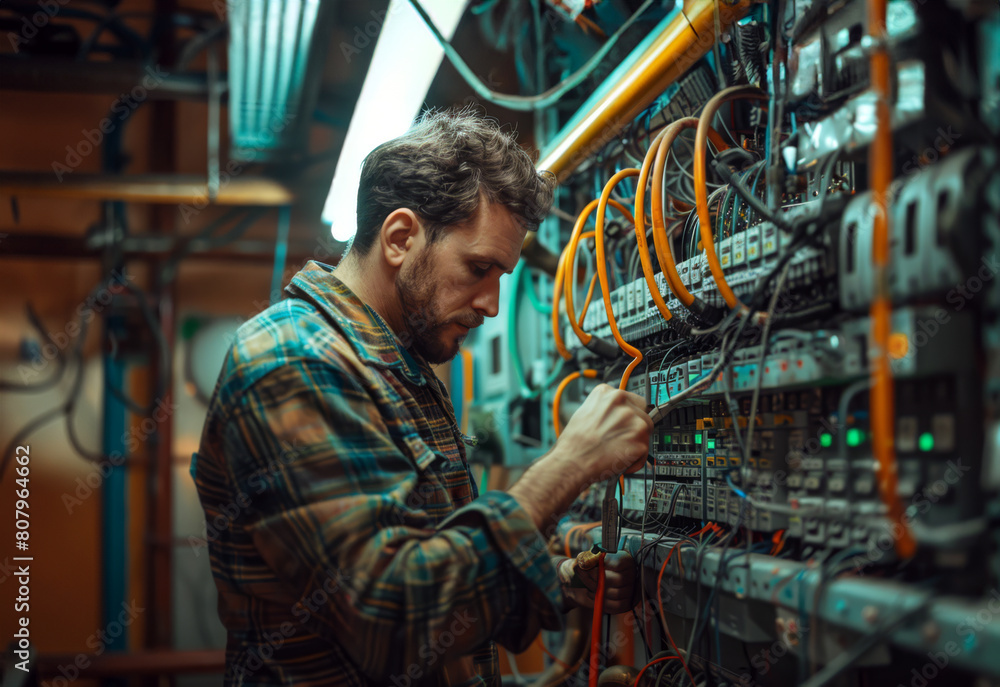Professional Electrician in Action Professional Electrician in Action