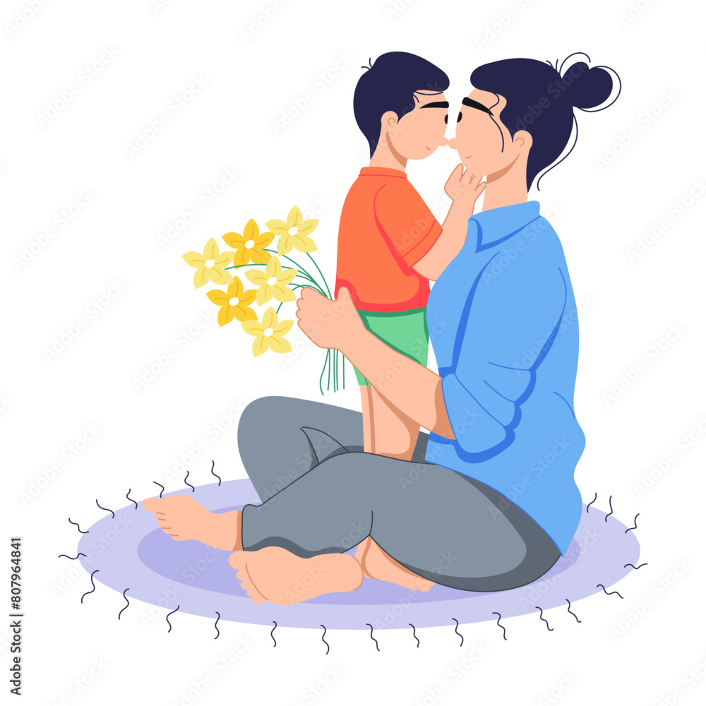 Obraz premium Get this flat illustration of mom cuddling 