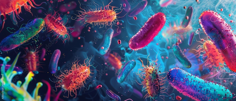 Naklejka premium Dive into the depths of microbiology with a vibrant illustration of probiotics bacteria
