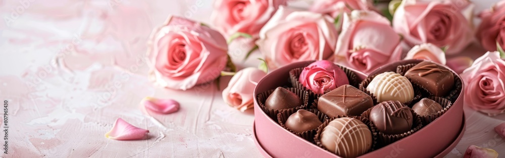 Gourmet Chocolates in a Heart Amidst Tender Roses Gourmet Chocolates in a Heart Amidst Tender Roses