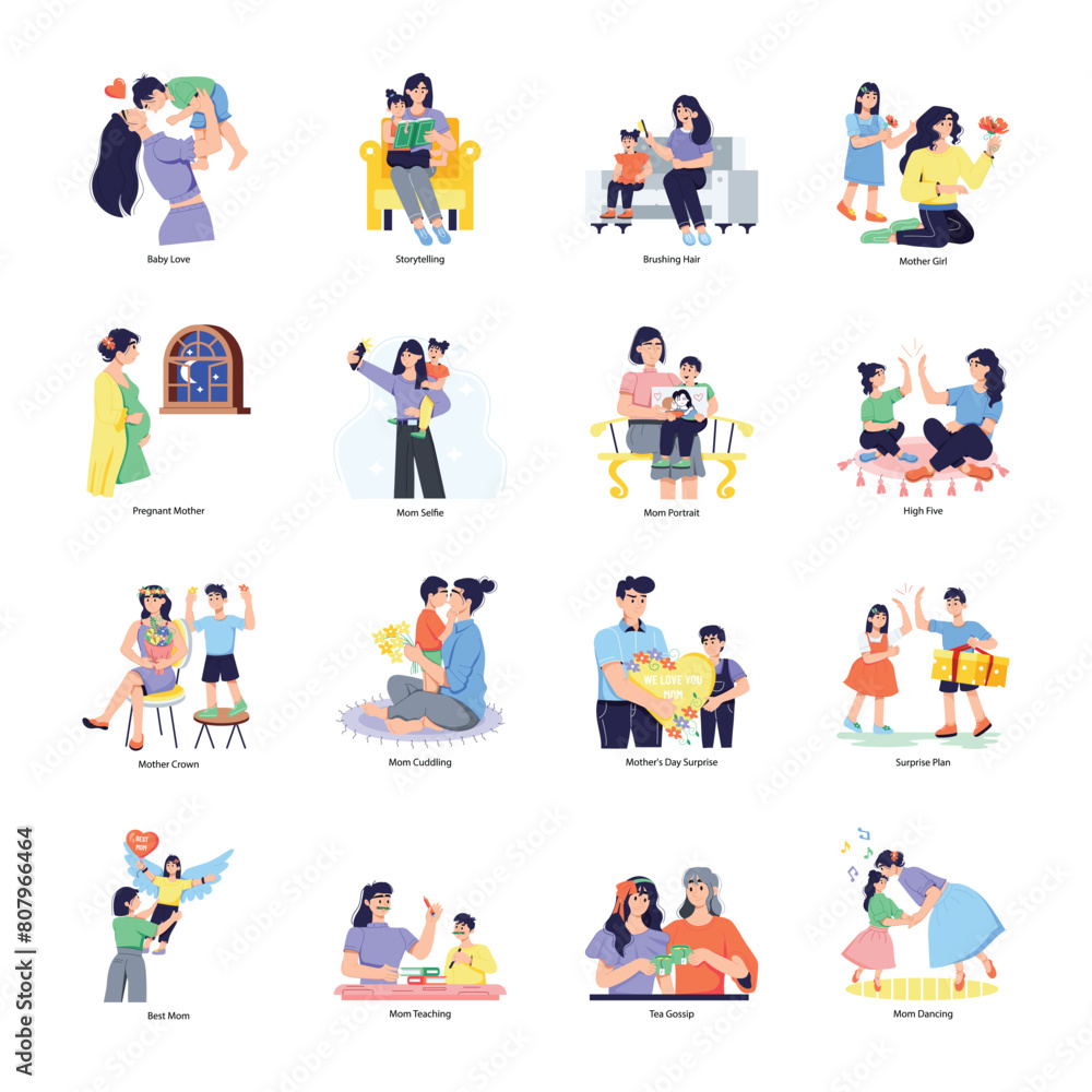 Handy Pack of Motherhood Flat Illustrations 

