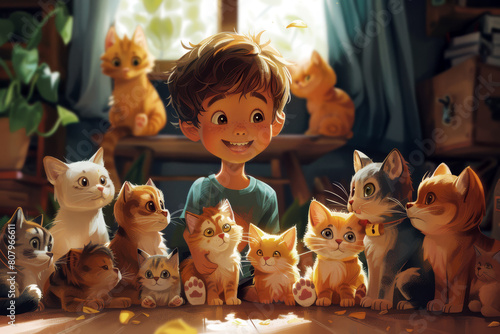 A Boy with a Lot of Cats
