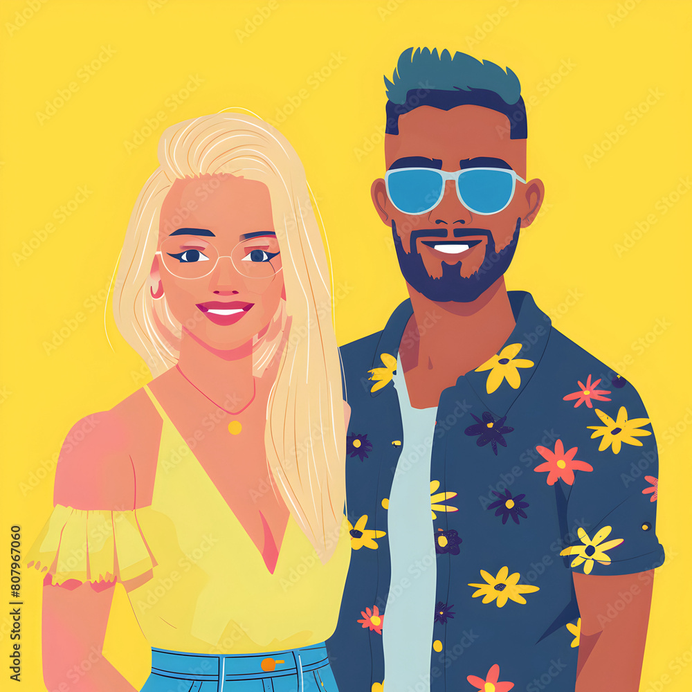 Mixed couple flat style illustration Mixed couple flat style illustration