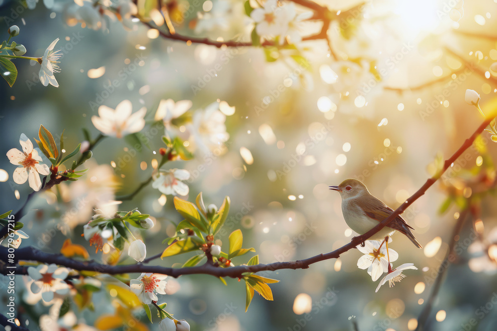 Birds Singing Happily in the Tree, Symphony of Spring Birds Singing Happily in the Tree, Symphony of Spring