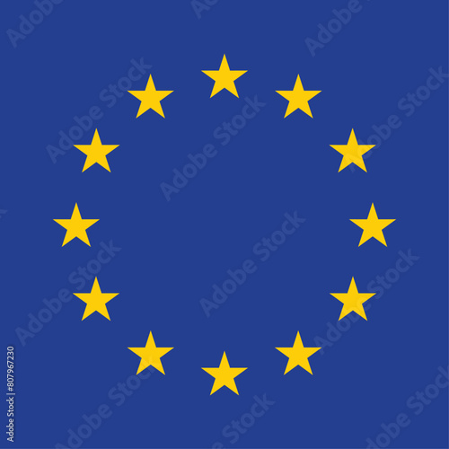 European Union Flag, Europe country national. Blue Background with Yellow Stars. Vector photo