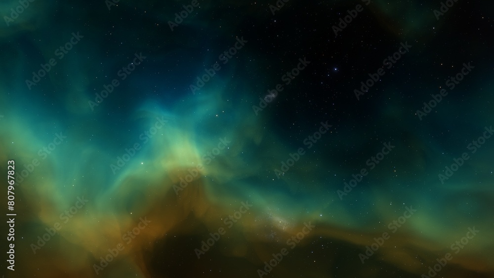 Fototapeta premium Deep space nebula with stars. Bright and vibrant Multicolor Starfield Infinite space outer space background with nebulas and stars. Star clusters, nebula outer space background 3d render
