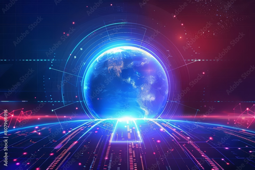 Illustration of Metaverse digital world planet cyber Earth enhances the futuristic business research banner, Sharpen banner template with copy space on center Illustration of Metaverse digital world planet cyber Earth enhances the futuristic business research banner, Sharpen banner template with copy space on center