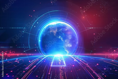 Illustration of Metaverse digital world planet cyber Earth enhances the futuristic business research banner  Sharpen banner template with copy space on center