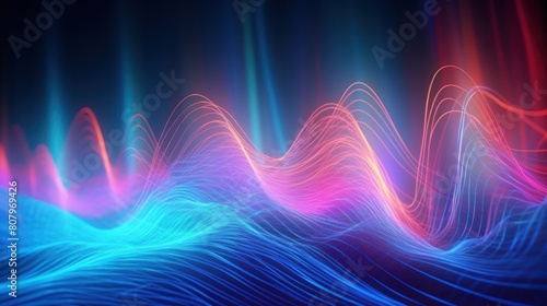 audio spectrum visualization pulsating with neon colors, 