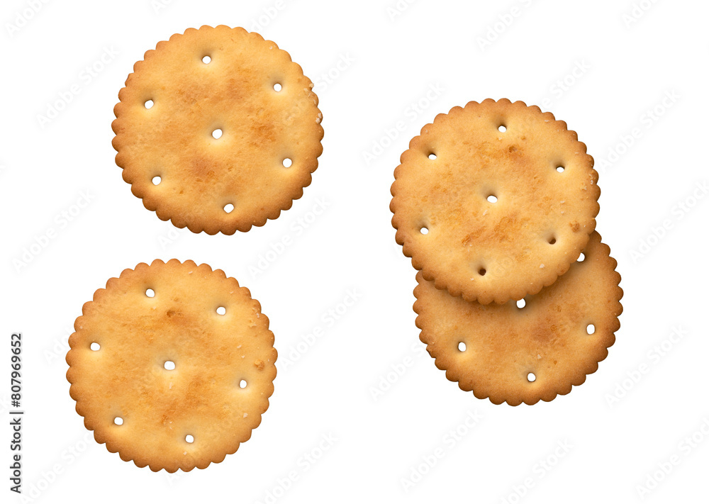 Round crackers isolated on a transparent background, viewed from above Round crackers isolated on a transparent background, viewed from above