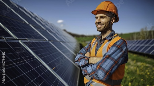 worker solar panel roof helmet