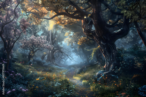 Illustration of a magical fantasy forest