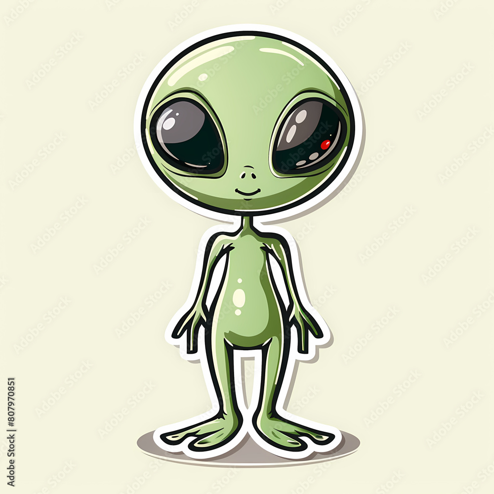 Cartoon Alien on a White Canvas Sticker ,vector image Cartoon Alien on a White Canvas Sticker ,vector image