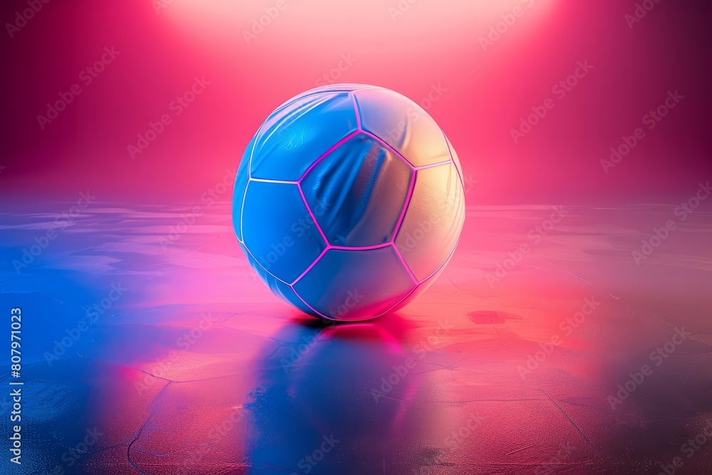 The soccer ball, glowing on a neonlit background, exemplifies the essence of a futuristic sports banner, Sharpen banner with space for text The soccer ball, glowing on a neonlit background, exemplifies the essence of a futuristic sports banner, Sharpen banner with space for text