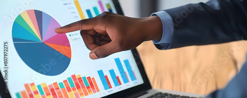 Businessman touching financial data chart and graph on digital screen in office, financial dashboard showing diversification of investment or asset allocation or portfolio management on stock